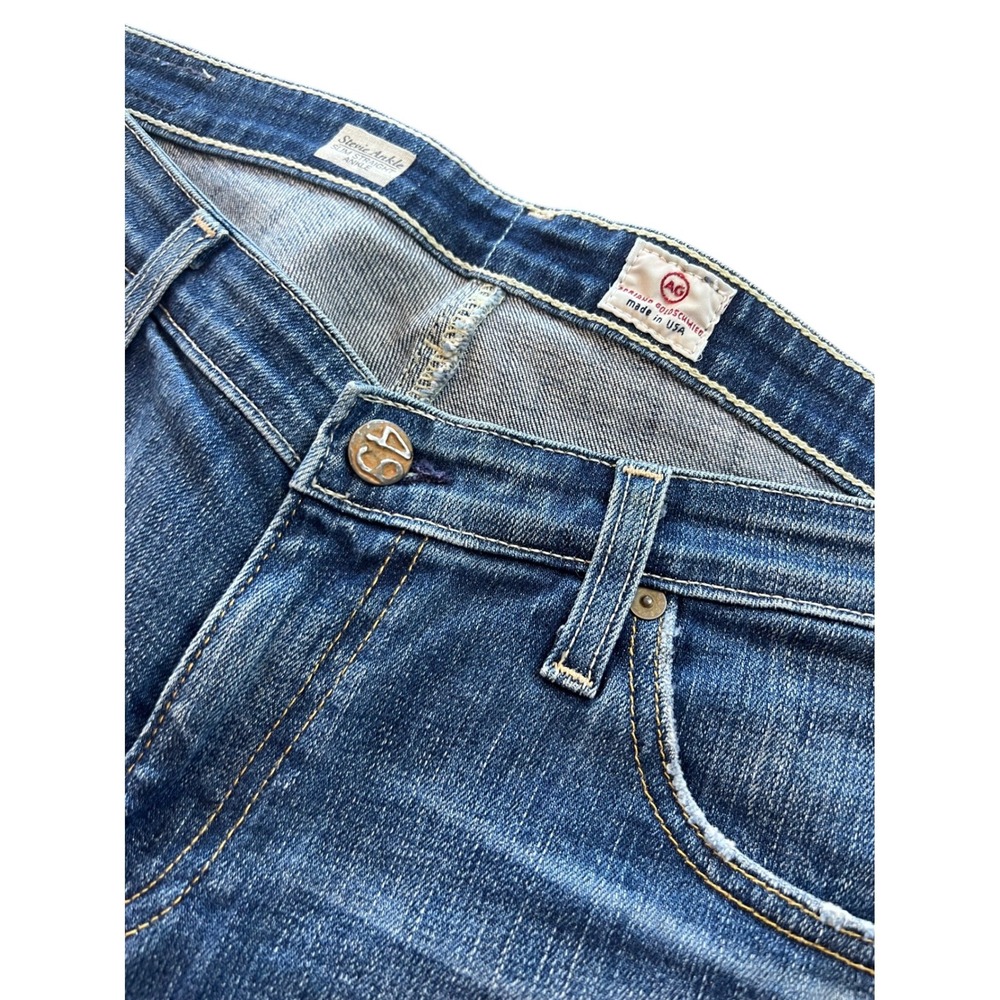 AG Adriano Goldschmied Stevie Ankle Slim Straight Distressed Jeans Blue 31R